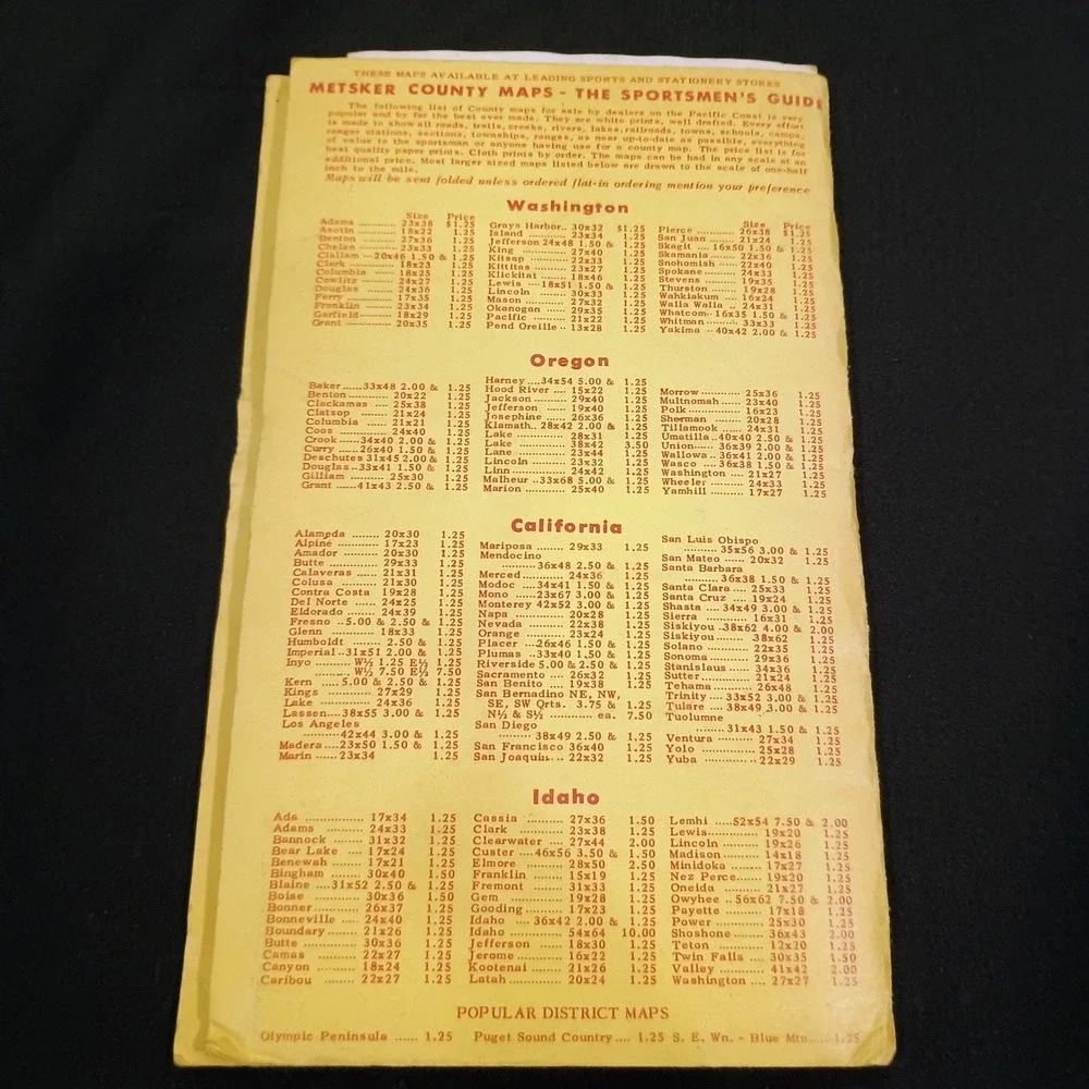 Metsker Map Tillamook County Oregon Vintage Road Map Sportsmen Realtors